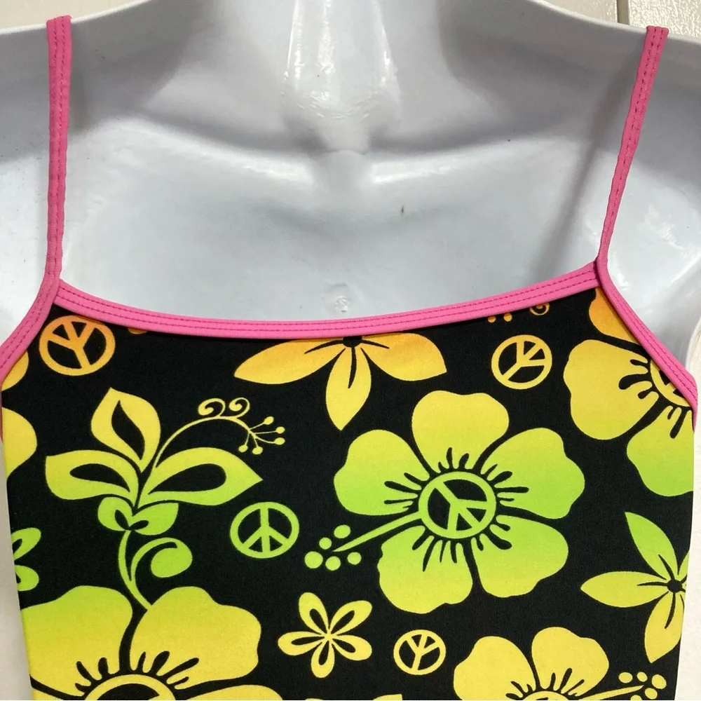 SO One Piece Peace and Flower Power Swimsuit Girls Size 10